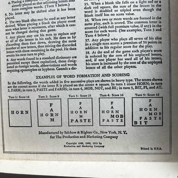 Vintage 1953 Scrabble Board Game, Selchow & Righter Co. Made in USA - Picture 7 of 7